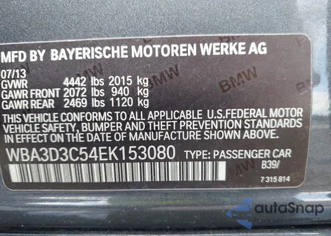 2014 BMW 328D z USA, uszkodzony, nr VIN WBA3D3C54EK153080